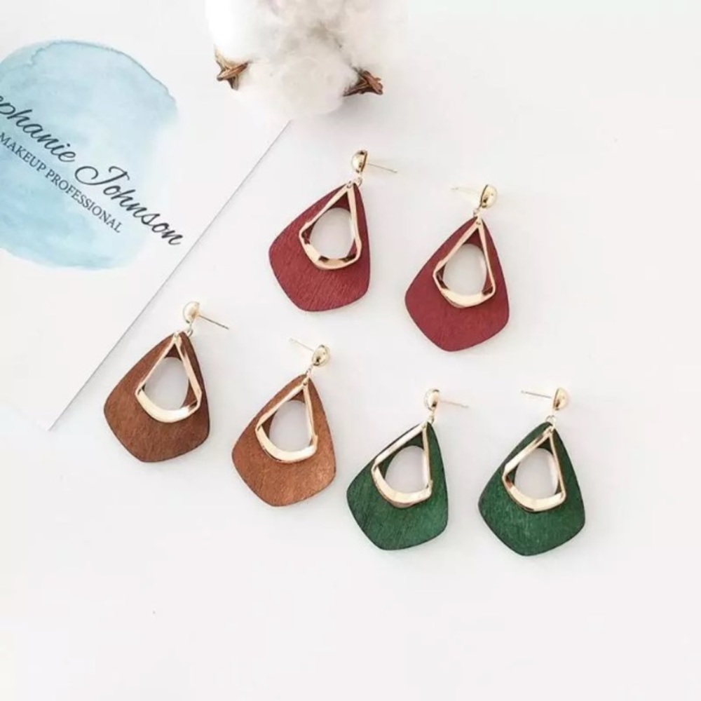 NEW!💙💎DARK♥️RED💛GOLDEN WOODEN EARRINGS!💎💙LOVE - Picture 5 of 8